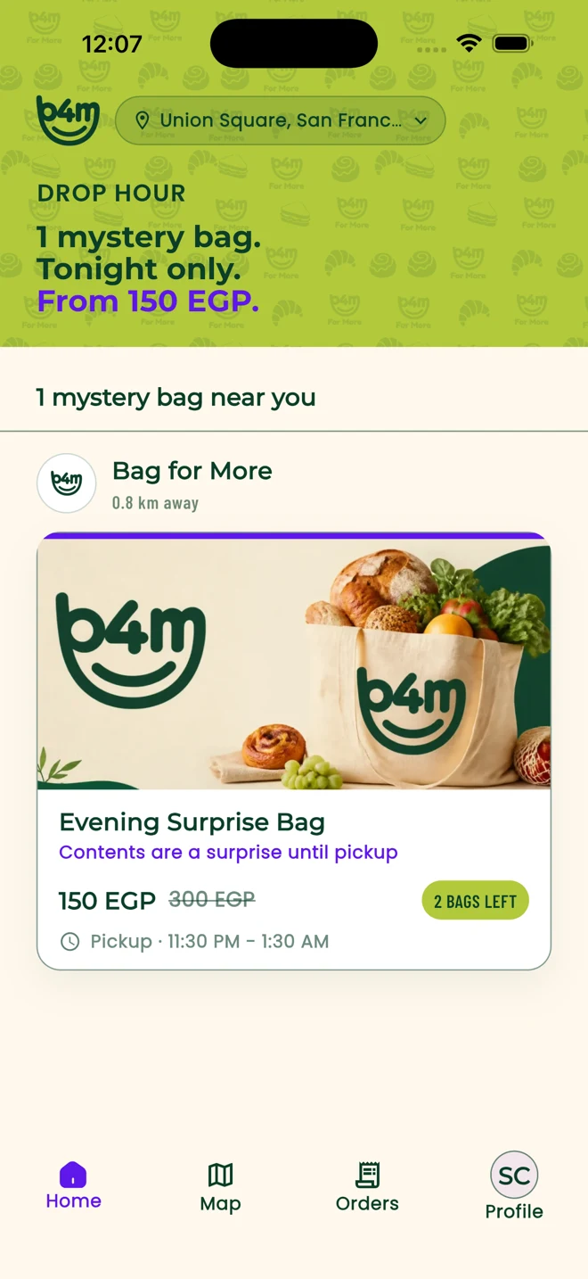 Bag for More home screen showing a nearby mystery bag